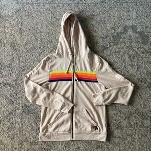 Aviator Nation Almond Neon 5 Stripe Zip Up- M